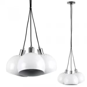 Eyre 3 Way Pendant in Chrome with Mini Arco Shades in White