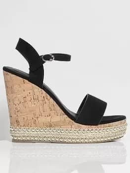Boohoo Studded Cork Wedge Sandals - Black, Size 8, Women