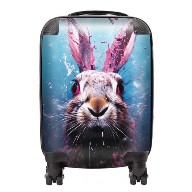 Warren Reed - Designer Rabbit Face Splashart Suitcase in Blue Size: Large Blue Unisex Large