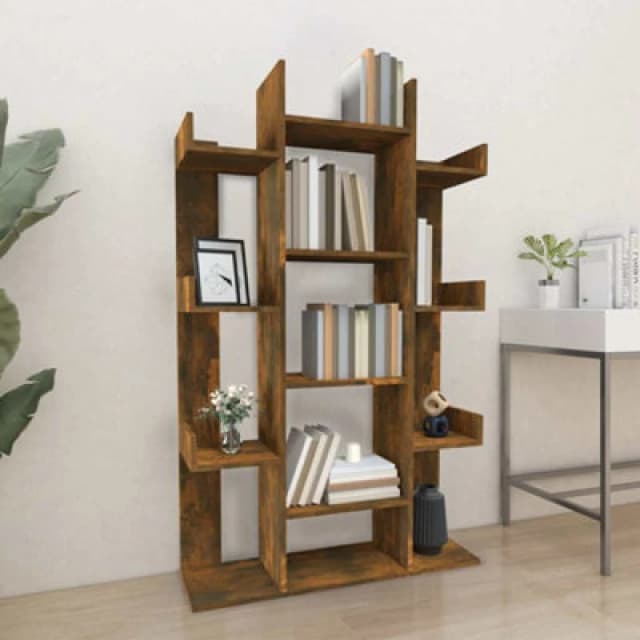 Vidaxl Book Cabinet Smoked Oak 86X25.5X140 Cm Engineered Wood, Brown 816002