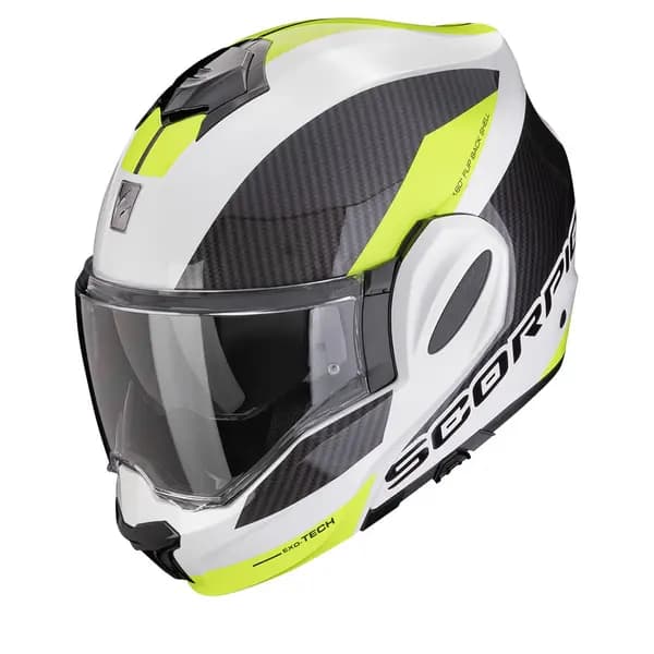 Scorpion Exo-Tech Evo Team White-Neon Yellow Modular Helmet Size 2XL