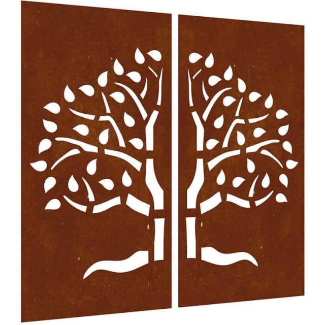 vidaXL Garden Wall Decorations 2pc 105x55cm Corten Steel Tree Design, Brown 824510