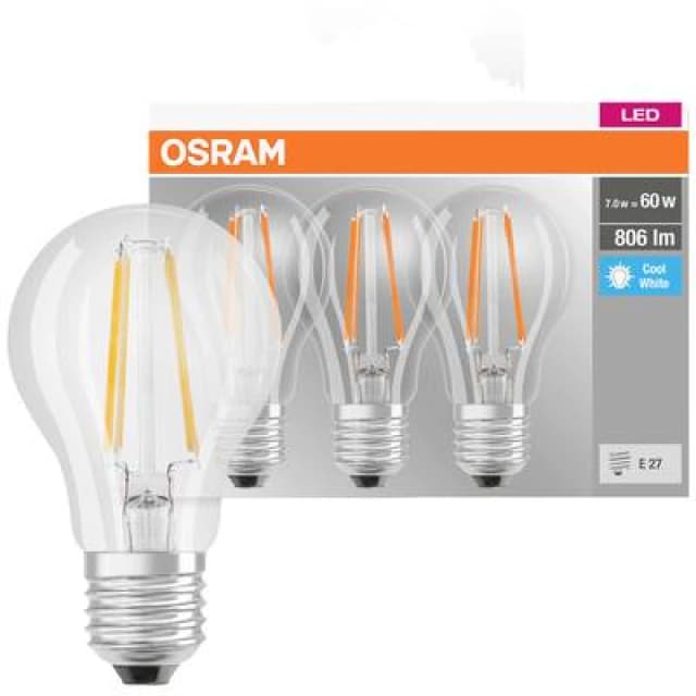 Osram OSRAM 4058075819535 LED (monochrome) EEC E (A - G) E-27 Pear shape 6.5 W = 60 W Neutral white (Ø x H) 60 mm x 60 mm 3 pc(s) 4058075819535