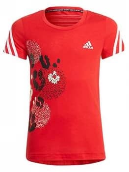 adidas Junior Girls Fi 3Stripes GFX T-Shirt - Red/White, Size 11-12 Years