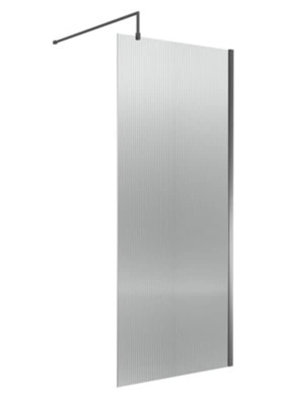 Nuie Fluted Wetroom Screen, Durable Fixed Glass Shower Screen With Support Bar For Wet Room In Brushed Pewter, 1850 X 900mm