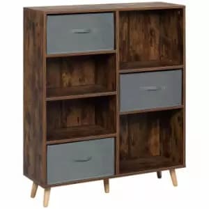 HOMCOM Freestanding 7 Cube Storage Cabinet With 3 Fabric Drawers Rustic Brown