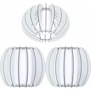 Low Ceiling Light & 2x Matching Wall Lights White Wood & White Glass Shade Lamp