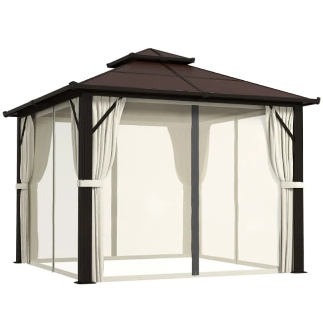 Outsunny 3x3(m) Polycarbonate Hardtop Gazebo with Aluminium Frame, Beige Beige