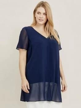 Evans Short Sleeve Split Front Top - Navy