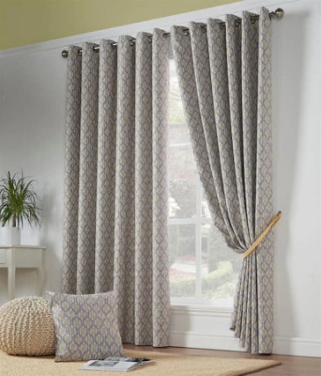 Luxury Living Camb Printed Eyelet Ring Top Curtains Ochre