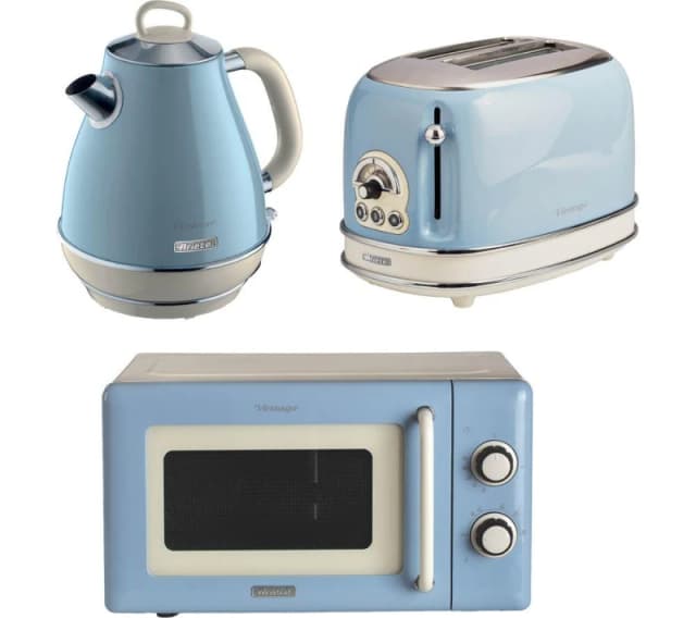 ARIETE Vintage ARPK60 Microwave, Jug Kettle & 2-Slice Toaster Bundle - Blue 5016368010198