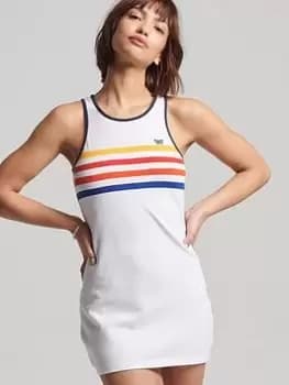 Superdry Sustainable Vintage Stripe Vest Mini Dress - White, Size 16, Women