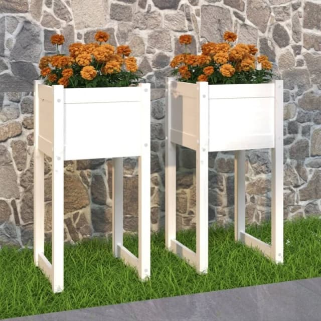 vidaXL Planters 2 pcs White 40x40x81cm Solid Wood Pine, White 822125