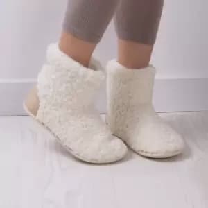 totes Isotoner Cream Curly Ladies Bootie Slippers Cream