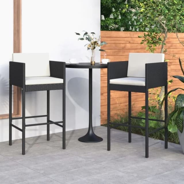 VIDAXL Bar Stools 2 pcs with Cushions Black Poly Rattan Vidaxl 8720286638330