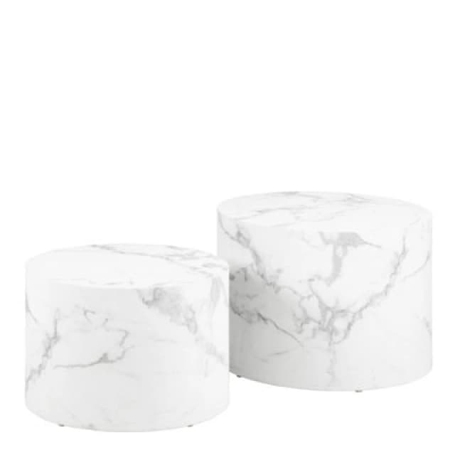 Furniture To Go Dice Round Coffee Table Set Of 2 In White Marble And Carrara Rough Paper
