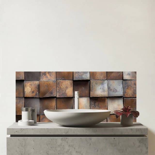 Warren Reed - Designer Brown Square Brick Design Glass Bathroom Splashback Brown Unisex