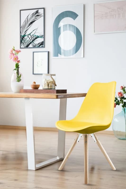 Fusion Living Soho Plastic Dining Chair with Pyramid Light Wood Legs Yellow