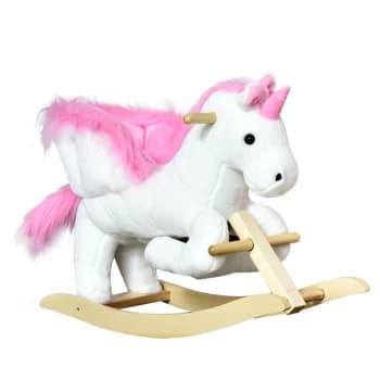 Homcom - Ride On Cute Rocking Unicorn Soft Seat with High Back Sound White Pink