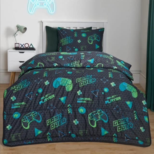 OHS OHS Coverless 10.5 Tog Gaming Duvet Pillowcase Quilt Soft Warm Bedding Set in Black Size: Single Black Single Unisex 5027434197132