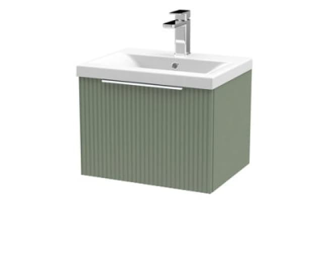 Hudson Reed Fluted 510mm Satin Green Wall Hung Single Drawer Vanity Unit With Basin-Satin Green