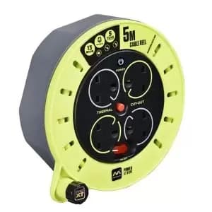 Masterplug 4 Socket Grey & Green Indoor & Outdoor Cable Reel, 5M