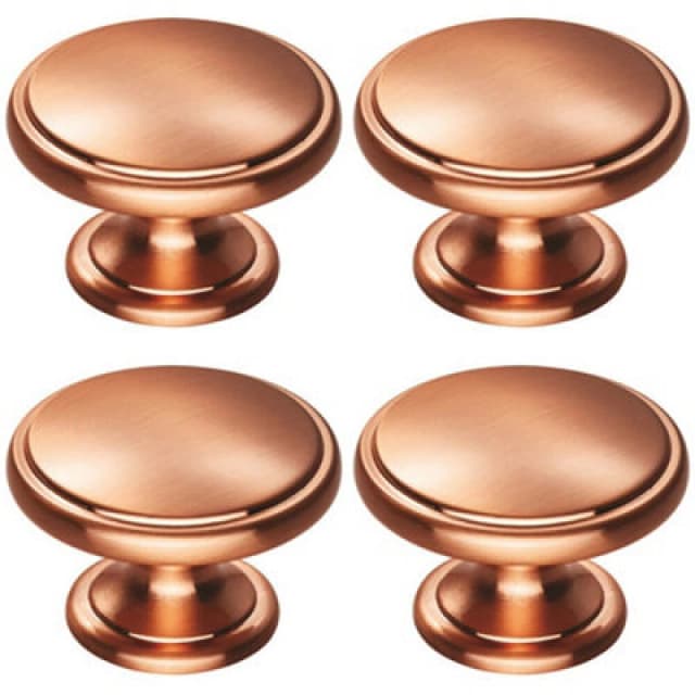 Loops 4x Ring Domed Cupboard Door Knob 38.5mm Diameter Satin Copper Cabinet Handle Copper unisex