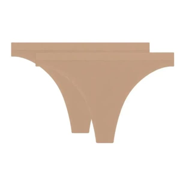 Dim Pack of 2 Les Pockets Seamless Thongs Skintone Pink Women 14/16