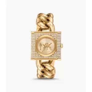 Michael Kors Womens Mk Chain Lock Three-Hand Gold-Tone Stainless Steel Watch - Gold