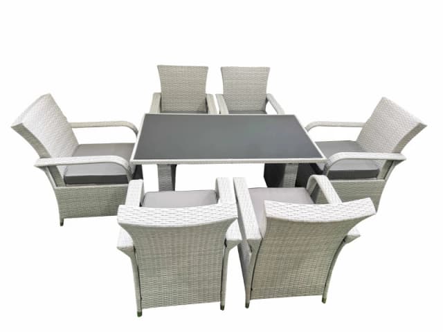 Fimous Wicker PE Rattan Garden Furniture Set Patio Outdoor 6 Chairs Plus Rectangular Dining Table Set Light Grey Mixed Light Grey Unisex