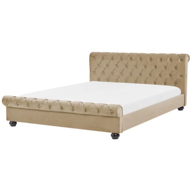 Beliani Bed Velvet Avallon 180 X 200 Cm (Eu Super King) Beige