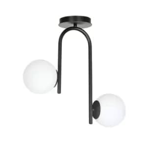 Kalf Black Globe Ceiling Light with White Glass Shades, 2x E14