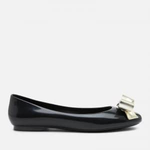 Melissa Womens Doll Shine Ballet Flats - Black Bow - UK 3