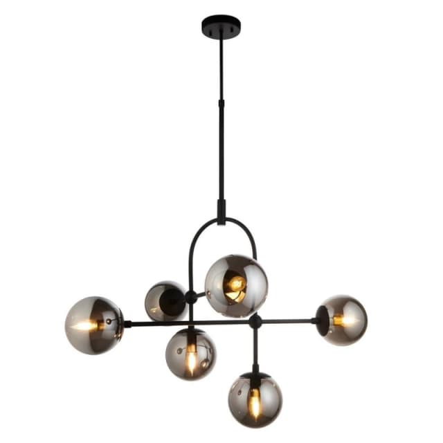 Trieste Globe Pendant Ceiling Light Matt Black, Smoked Mirror Glass