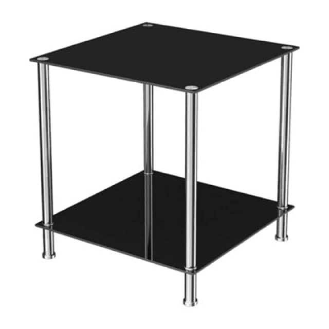 Avf 45Cm X 45Cm 2-Tier Square Lamp Table - Black Glass & Chrome