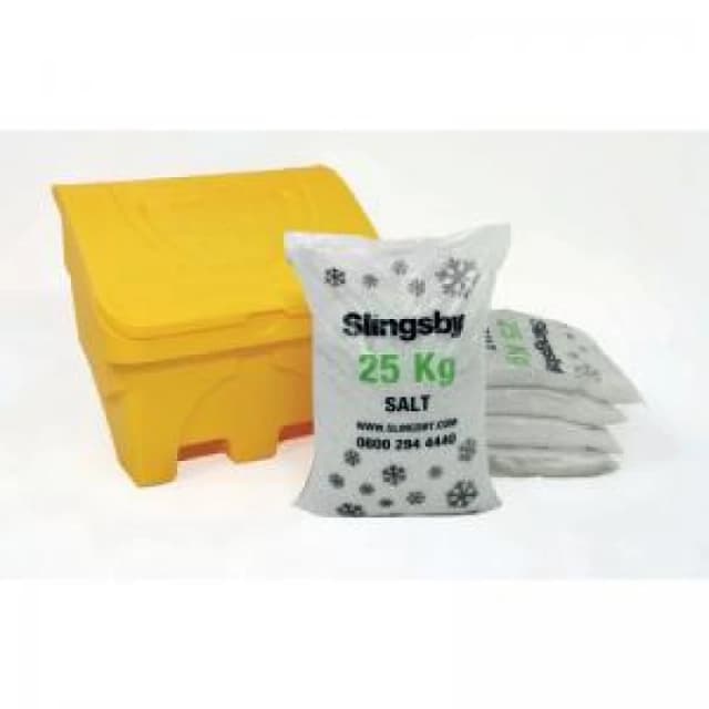 Slingsby Salt and Grit Bin Yellow 130L Supplied with 5x25kgs White De-icing Salt 395102 395102