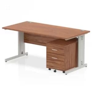 Impulse 1600 Straight Wire Managed Workstation 500 Two drawer mobile Pedestal Bundle Walnut