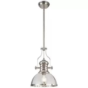Luminosa Worcester Ceiling Pendant, E27, Polished Nickel With Round 30cm Polished Nickel, Clear Glass Shade