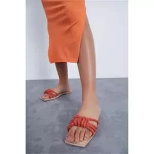 I Saw It First Rope Knot Front Square Toe Leather Flat Sandals - Orange