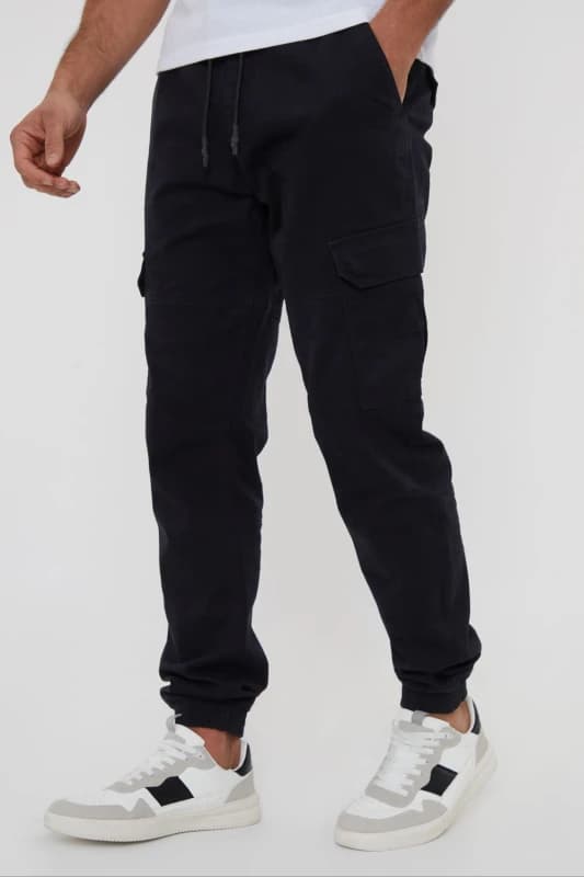 Threadbare 'Belfast' Cotton Jogger Style Cargo Trousers With Stretch Black