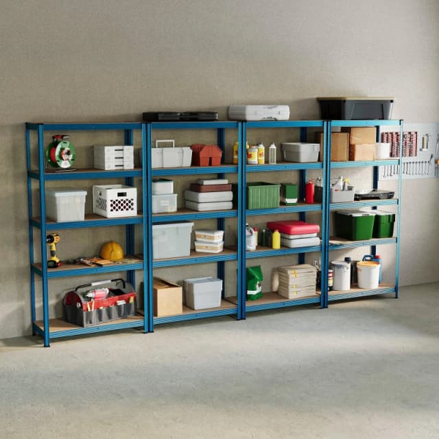 Lassic 5 Tier Heavy Duty Steel Garage Shelving - 4 Bay Blue unisex 5 Tier