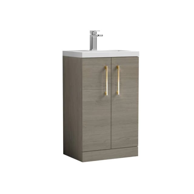 Balterley Bathroom Vanity Basin Unit, Brushed Brass Handles, 500mm, Mid Oak in Brown Brown Unisex