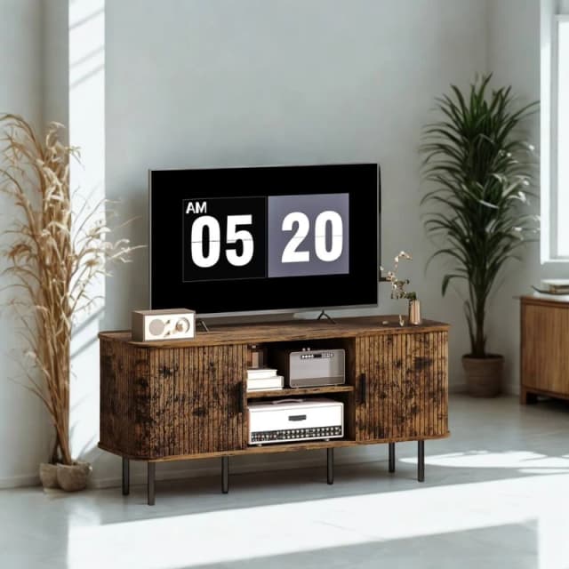 FURNOS Industrial TV Stand Unit With Storage Cabinets Rustic in Brown Brown Unisex