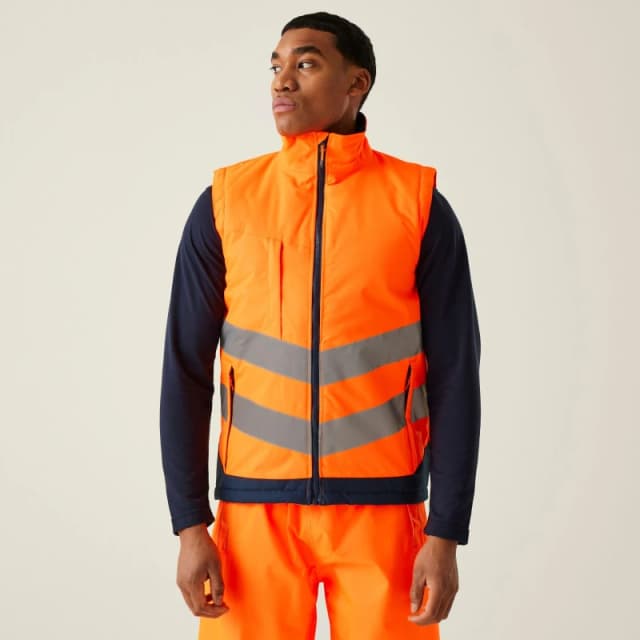 Regatta Mens Hi-Vis Pro Insulated Reflective Bodywarmer Orange/Navy male S