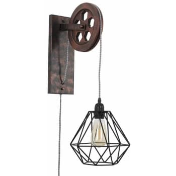 Industrial Metal Rise & Fall Wheel Wall Light + 4W LED Filament Bulb - Black - No Bulb