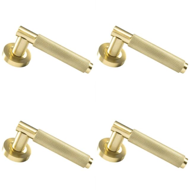 Loops 4x PAIR Knurled Grip Round Bar Handle on Round Rose Concealed Fix Satin Brass Metallics