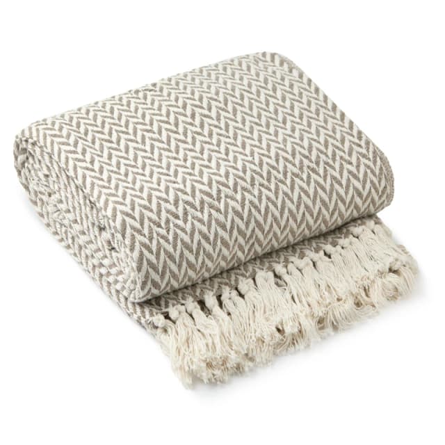 Emma Barclay Throw Blanket Cotton Scandi Woven Cherokee Taupe unisex 229x254cm