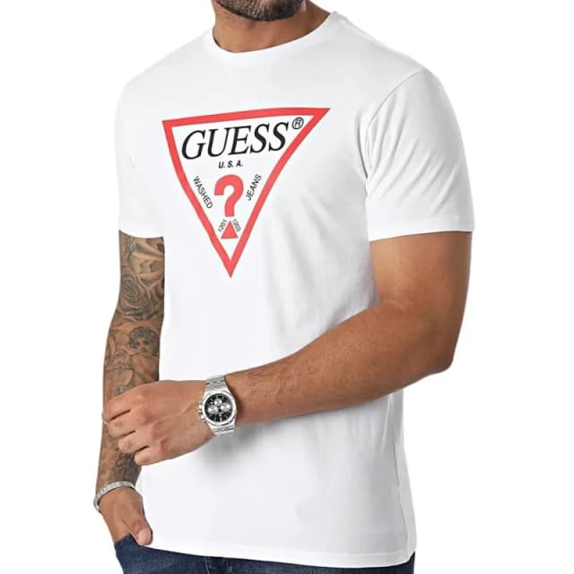 Guess T-Shirt Guess BSC CLSC Tri Logo Blanc Male XS