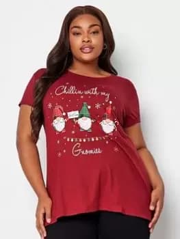 Yours Novelty Tee - Chillin With My Gnomies, Red, Size 16, Women