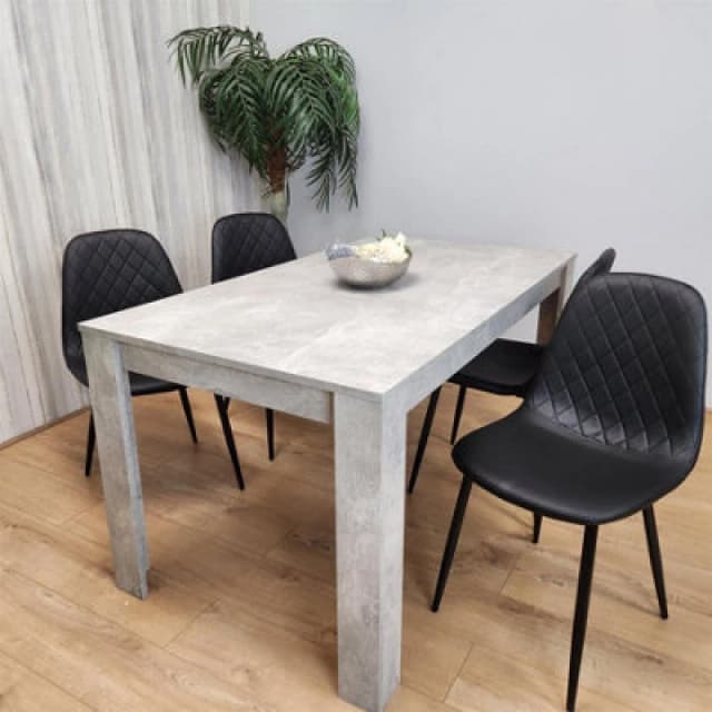 KOSY KOALA KOSY KOALA Grey Wooded Dining Table with 4 Black Leather Chairs for Dining Room Grey One Size Unisex 5060711589466